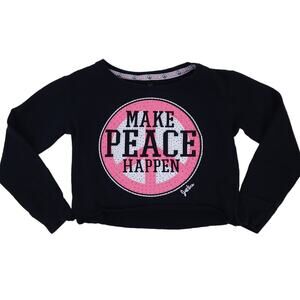 Justice Crop Sweatshirt Size 10 Make Peace Happen Studded Black Pink Hip Hop